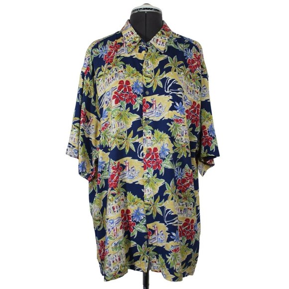 Vintage Via Veneto‎ men's floral button front Hawaiian short sleeve shirt - Picture 1 of 15